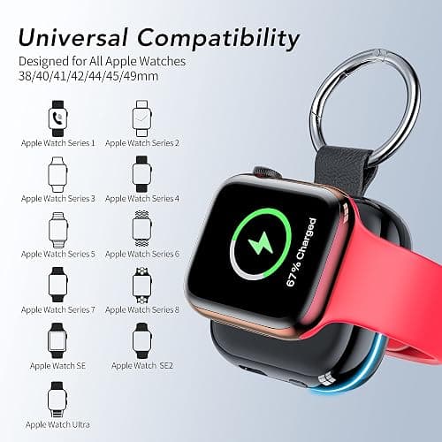 HUOTO Portable Charger for Apple Watch,Wireless Magnetic iWatch Charger 1200mAh Power Bank Travel Keychain Accessories Smart Chargers for Apple Watch Series 10/9/8/7/6/SE/5/4/3/2/1/UItra/UItra 2 - Black thumbnail 5
