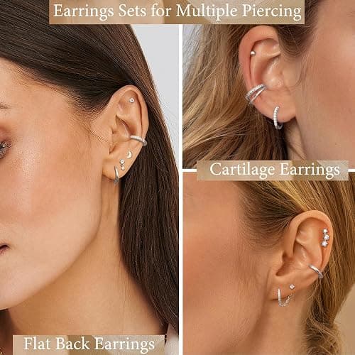 Florideco 14K Gold Plated Earrings for Women Hypoallergenic 20G Surgical Stainless Steel Flat Back Stud Earrings Dainty Stackable Earring Stacks Small Cartilage Earring Sets for Multiple Piercing thumbnail 3