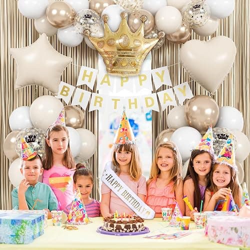 White & Gold Birthday Decor - Cream Champagne Gold Balloons, Banner, Foil Balloons, Fringe Curtain for Boho Party Supplies thumbnail 5
