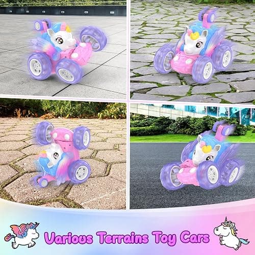 Unicorn Remote Control Car for Girls 3 4 5 6 7 8 Years Old, Pink Monster Truck with Colourful Light 360°Flip RC Stunt Car Rechargeable Kids Toy Birthday Gift/Present Juguete Carros Regalo Para Niñas thumbnail 6
