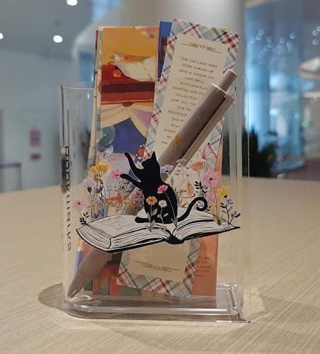 Bookmarks Holders Bookshelf Bookcase Decor, Home Office Desk Organizer, Book Marks Pen Pencil Holder, Friends Book Lover Gifts (Cat) thumbnail 2