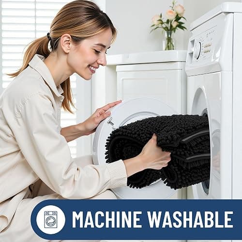 Smiry Luxury Chenille Bathroom Rugs 30x20, Extra Soft and Absorbent Shaggy Bath Mat, Machine Washable, Non-Slip Plush Carpet Runner for Tub, Shower, and Floor, Home Decor Accessories, Black thumbnail 6