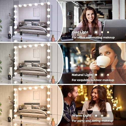 Vanity Mirror Makeup Mirror with Lights,23.6"x 19.6"Large Tabletop Light up Mirror with 17Bulbs,10X Magnification,USB Charging Port,3 Color Touch Control Dimmable Lights,Women Gift thumbnail 4