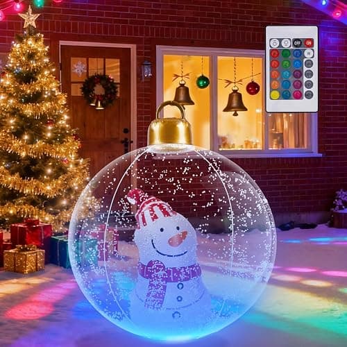 Aufblasbare Weihnachtskugel - 60CM Groß Weihnachtskugeln Outdoor, Beleuchteter Aufblasbarer Weihnachtsball mit Erdspieß, Weihnachtsdekoration für den Außenbereich für Hof Garten - Image 1