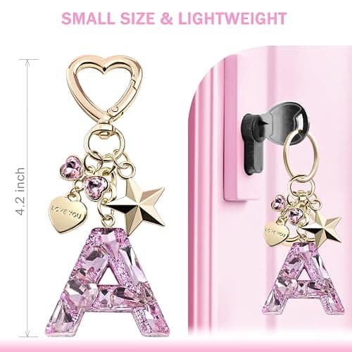 Cute Bling Keychain initial Letter Butterfly Star Pink Purple Gift for Women Girls Bag Cup Charms Accessories thumbnail 3