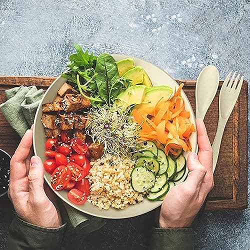 16 Pieces Bowl Set Tablewares, Wheat Straw Plates, Lightweight Degradable Dinner Plates Sets,Bowls, Cups, Tablewares Set, Dishwasher Safe Dinnerware Sets, Unbreakable Salad Plates thumbnail 2