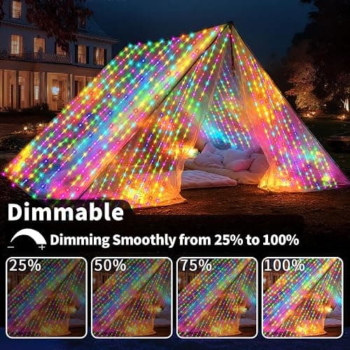 Ryblgled Battery Operated Fairy Curtain Lights - Multicolor 10ft x 10ft 300 LED Battery Power Curtain String Lights with Remote & Timer for Backdrop Outside Gazebo Christmas Indoor Bedroom Decor thumbnail 9