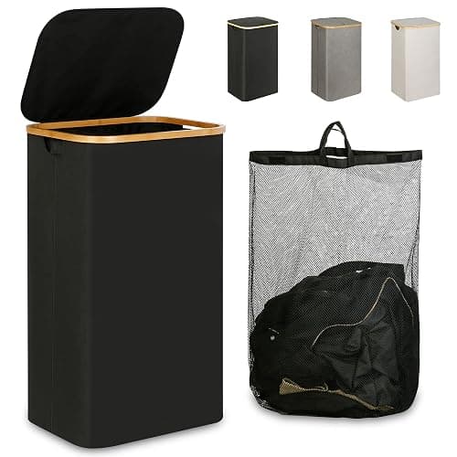 Laundry Hamper with Lid - Waterproof Freestanding Laundry Basket with Removable Liner Bag, Collapsible 110L Large Clothes Storage Laundry Bin with Easy Carry Bamboo Handle for Clothes Organizer - Image 1