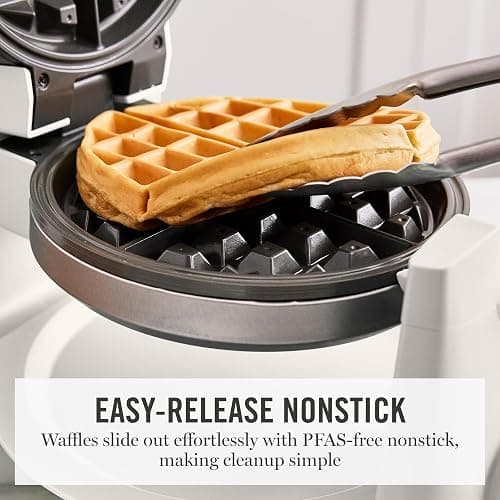 Martha Stewart Rotating Waffle Maker, Ceramic Nonstick Plates, Linen Cream | PFAS-Free Ceramic Nonstick 1" Deep Plates, 180° Flip for Even Browning, Classic Round Waffles, Crisp Level Timer, Drip Tray thumbnail 6