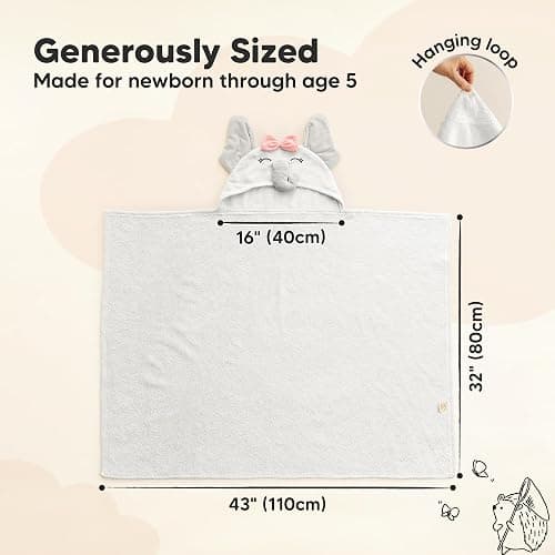 KeaBabies Organic Baby Towel with Hood for Girls, Boys - Soft, Absorbent, 100% Cotton Hooded Baby Towels for Newborns, Infants, Large Hooded Bath Towels for Babies, Kids, Toddler 1-3 (Ella) thumbnail 2