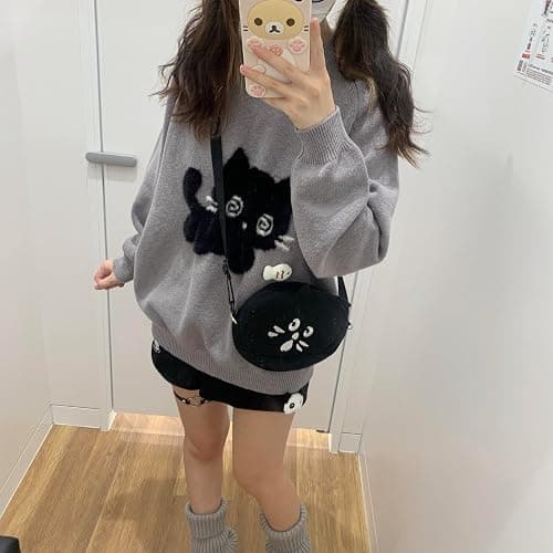 Y2K Kawaii Knit Cute Cat Print Casual Long Sleeve Crew Neck Oversize Pullovers Sweaters for Women thumbnail 2