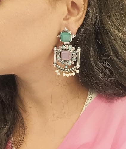Efulgenz Oxidized Jewelry Boho Antique Oxidized Indian Earrings for Women Multicolor Crystal Faux Pearl Earrings Floral Dangle Earrings Set Indian Oxidized Jewelry Dangle Earrings Bohemian Statement Jewelry for Women thumbnail 3