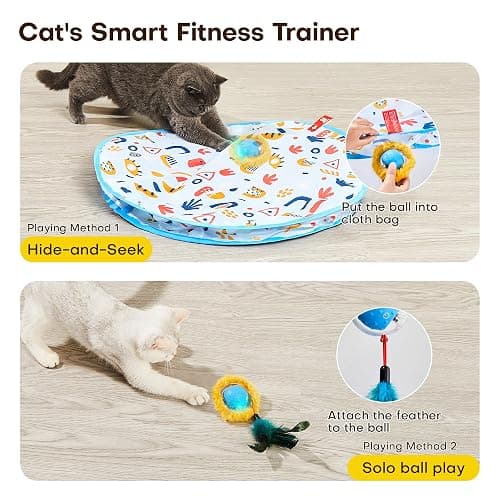 Potaroma Interactive Cat Toys, Fast Moving Ball in Play Mat, Automatic Motion Activated Ball Hide and Seek for Indoor Exercise Kicker, Animal Squeaky, 28 Inch Mat thumbnail 2