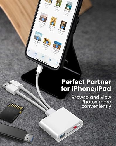 SD Card Reader for iPhone iPad Mac, Lightening & USB-C & USB-A 3 in 1 Memory SD Card Adapter, Support SD/MicroSD/USB OTG, High-Speed Trail Camera Card Viewer,Portable No App Plug & Play thumbnail 6
