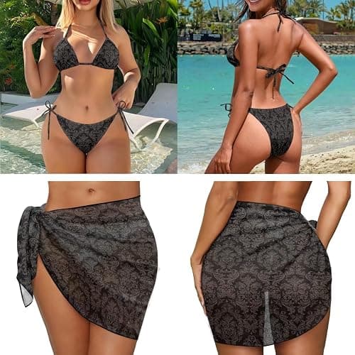 Irisjudy Women's 3 Piece Boho Floral Bathing Suit with Beach Wrap Skirt Sarong Chiffon Swimsuit Tie Side Bikini Set Cover Up thumbnail 3