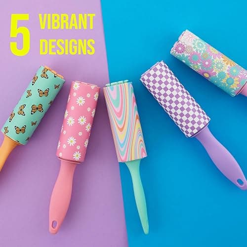 Expressions 5pc Mini Lint Rollers Value Pack - Colorful Compact Mini Lint Roller for Travel, Household Essentials Pet Hair Removal Tool & Lint Removers for Clothing (Retro) thumbnail 5