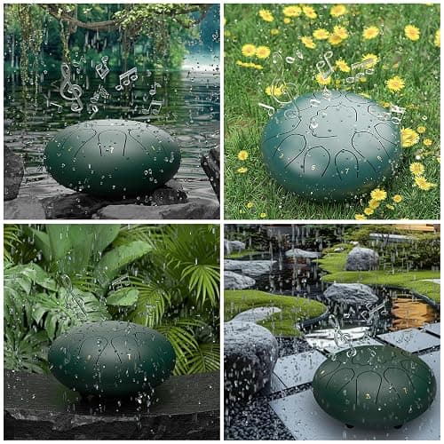 Rain Drum for Outside Garden, 8 Inches 11 Notes Steel Tongue Drum, Waterproof Meditation Rain Chime, Musical Instruments for Adult Gift with Bag, Music Book, Mallets (Green) thumbnail 6
