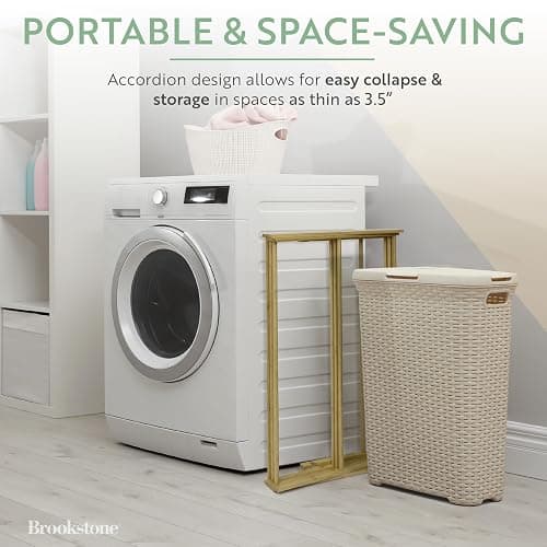 BROOKSTONE, Eco-Friendly Bamboo Drying Rack, Collapsible Laundry Clothes Hanger, 10 Hanging Bars, Minimalist Space Saving Design thumbnail 3
