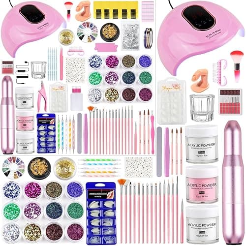 Acrylic Nail Kit for Beginners with Everything Practice Tools Set Gift | Complete Nail Starter Set with Drill U V Lamp Acrylic Powder French Tips Glitter Powder Decorations for Women Home Salon DIY - Image 1