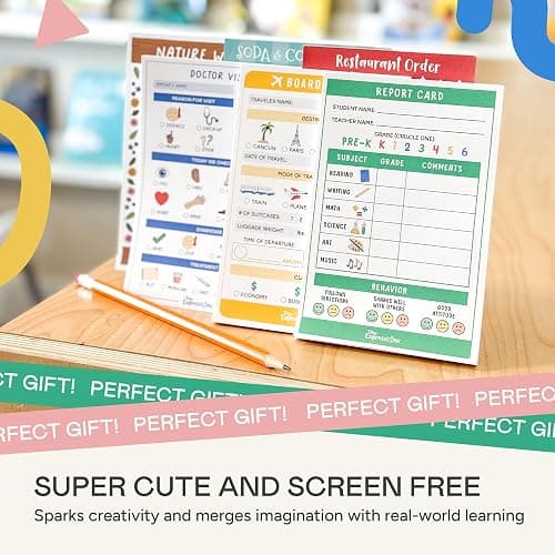 Tiny Expressions Pretend Play Notepads - 6-Pack Kids Play Pads | 40 Pages Each of Restaurant, Doctor, Boarding Pass, Report Card, Nature Walk & Soda Shop for Imaginative Role Play thumbnail 7