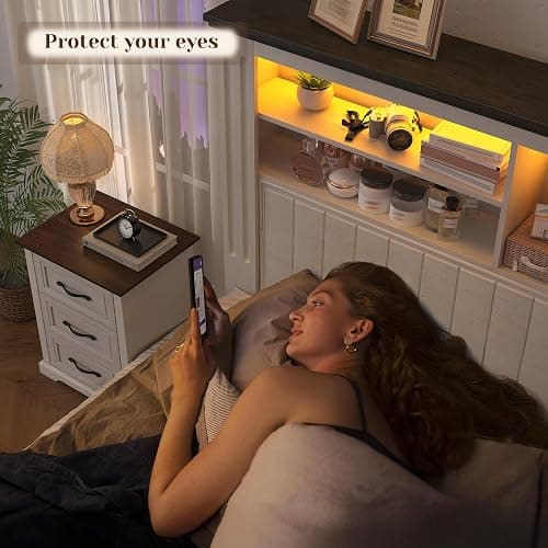 EnHomee King Size Bed Frame and Headboard & Storage, 4 Drawers and LED Built in Charging Station King Bed Frame with Storage Farmhouse,NO Noise,No Box Spring Needed,White thumbnail 7