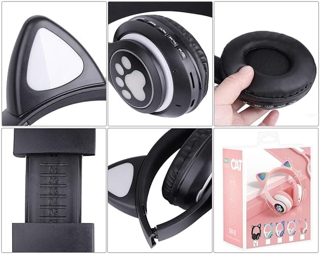 TCJJ Bluetooth 6.0 Cat Ear Kids Headphones for Girls, LED Light Up, 85dB Safe Volume Limit, Stereo Sound Toddler Foldable Wireless & 3.5mm Wired Headset with Mic for School, Tablet, Travel thumbnail 4