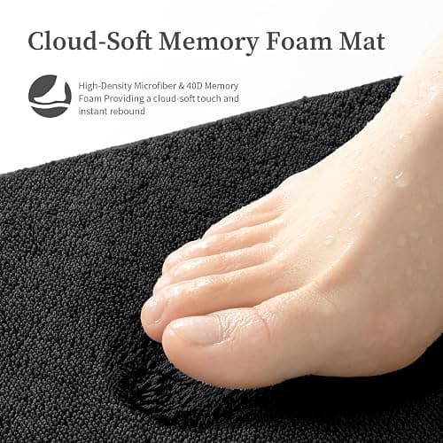 Memory Foam Bathroom Rugs Sets 2 Piece - 0.87" Thick Soft Towel-Like Absorbent Bath Mat Set, Non Slip Machine Washable Bath Rugs Carpet for Bathroom Floor, Tub and Shower (32"x20"+24"x17", Black) thumbnail 3