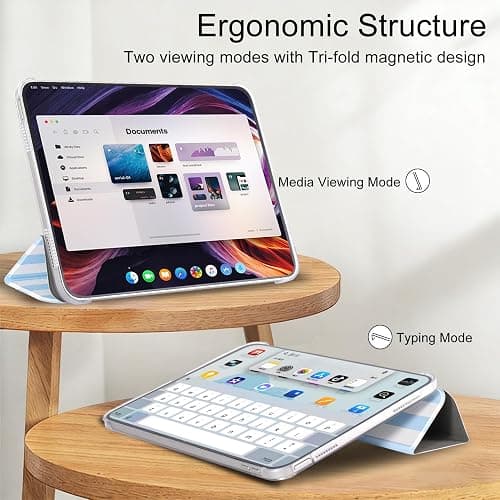 case for ipad 11th Generation11 Inch 2025 (A16 Chip) & 10th Gen 10.9 Inch 2022 - Heavy Duty Scratch-Resistant Hard PC Translucent Back Shell Smart,Cover Wake/Sleep Function,Blue Stripes thumbnail 5