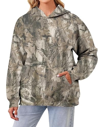 JEIBKOUY Womens Oversized Camo Hoodie Y2k Maple Leaf Print Fleece Hooded Pullover Sweatshirt Casual Long Sleeve Fall Outfits thumbnail 5