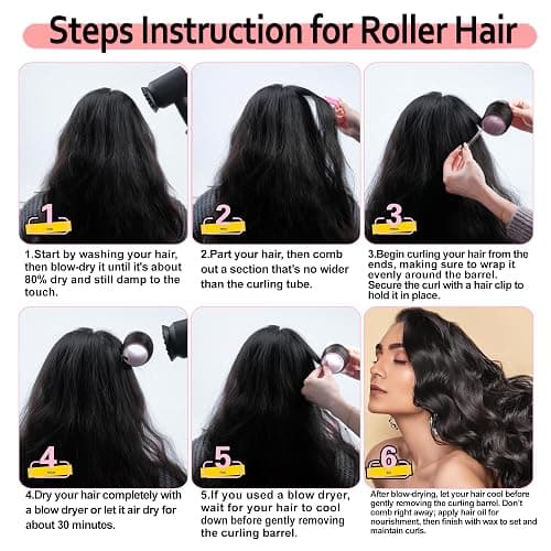 4 Sizes Self-Grip Hair Rollers Set with Clips - 4 Sizes for Long, Short Hair & Bangs (25mm, 36mm, 48mm, 60mm), Pink (PINK, 4 Sizes) thumbnail 4
