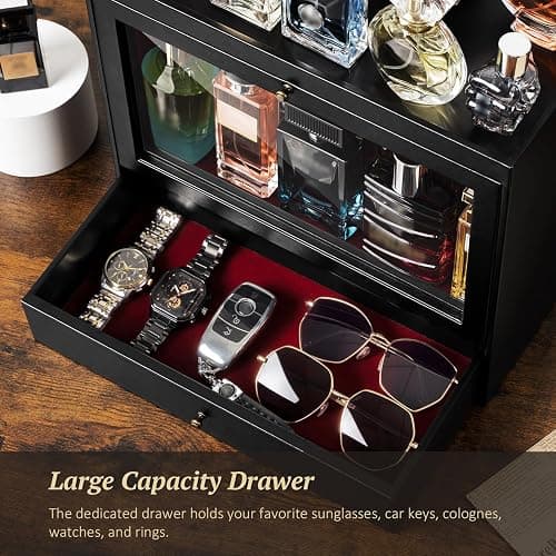 Emfogo Cologne Organizer, Leather Perfumes Organizer for Dresser, Large Capacity Dustproof Cologne Holder with Drawer Storage Perfume Stand Organizer, Ideal Gift for Loved ones thumbnail 6