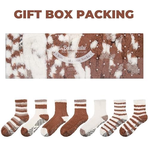 Bulinlulu Fuzzy Socks with Grips Plush Sleep Cozy Winter Soft Hospital Fluffy Socks Gifts for Womens Mens Gifts thumbnail 2