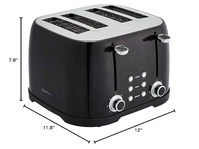 Amazon Basics 4 Slice Toaster, 6 Browning Settings, Removable Crumb Tray, Bagel and Defrost Function, Cancel Button, 1600W, Black thumbnail 3