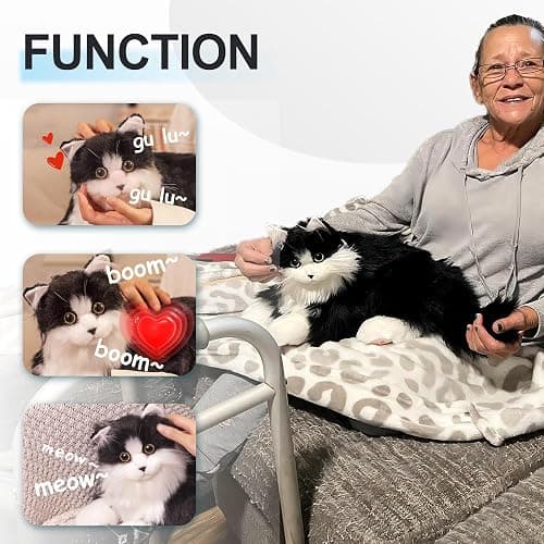 Chongker Interactive Companion Robot Cat Pets, Handmade Weighted Stuffed Animals, Cat Plush Toy with Voice Response, Realistic Heartbeat and Purring, Black Cat thumbnail 3