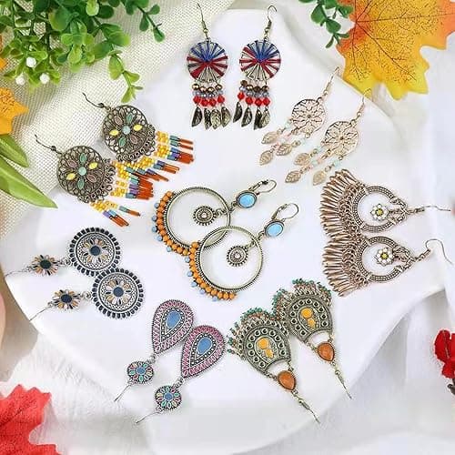Vintage Drop Dangle Earrings for Women, Trendy Bohemia Vintage Statement Earrings for Women, Ethnic Tribal Geometric Dangle Earring, Boho Filigree Jewelry for Party, Wedding, Gift thumbnail 3