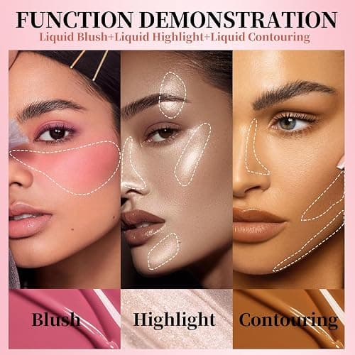 URQT 3PCS Highly Pigmented Liquid Contour - Built-in Sponge Tip Sculpted Complexion Wand Long Lasting Natural Buildable Highlighters Contouring Bronzer (Contour+Highlighter+Blush) thumbnail 3