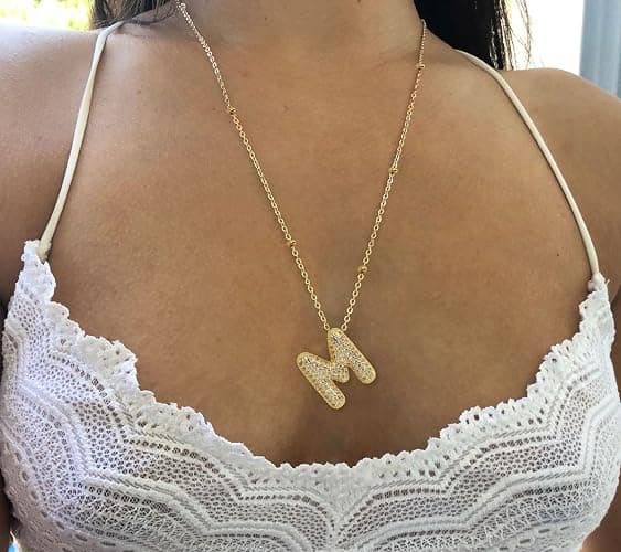 FUTIMELY Women's Gold Initial Necklace | Puffy Alphabet Pendant | Personalized Name Gifts | Trendy Balloon Chain With Zircon Crystals thumbnail 5