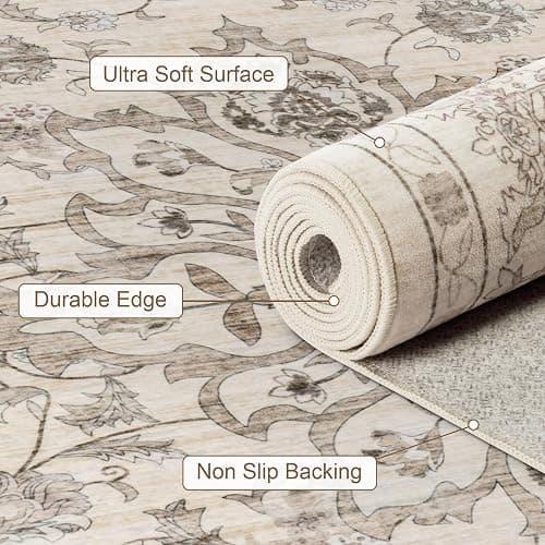 ExpediX 5x7 Area Rugs Living Room: Washable Rug for Bedroom Brown Beige | Boho No Slip Stain Resistant Rug Soft Indoor Decor Floor Floral 5x7 Area Rugs for Dining Room, Nursery, Hallway, Home Office thumbnail 7