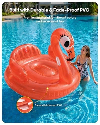 QPAU Flamingo Pool Float, Neon Coral Inflatable Pool Float for Adults & Kids, Animal Pool Float for Swimming Pool, Beach & Lake thumbnail 5