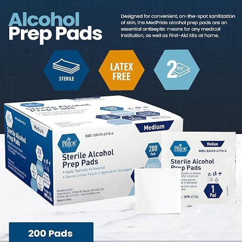 MED PRIDE Sterile Alcohol Prep Pads, Antiseptic, 70% Isopropyl, Individually Wrapped, Medical Grade 2 Ply Wipes (200 Count (Pack of 1) White) thumbnail 2