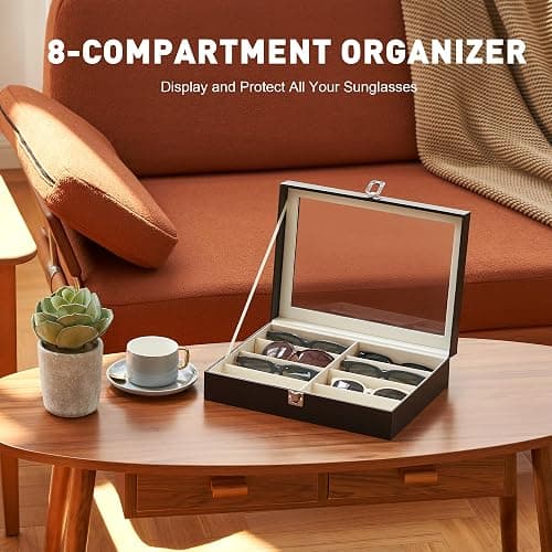 CO-Z Leather Multi Sunglasses Organizer for Women Men, Eyeglasses Eyewear Display Case with 8 Slots, Jewelry Watch Organizer, Sunglasses Jewelry Collection Case, Sunglass Glasses Storage Holder Box thumbnail 7