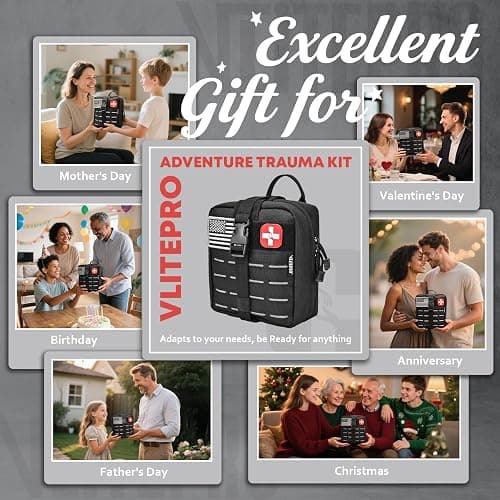 Advanced Trauma First Aid Kit - Emergency Camping Gear with Tourniquet Kit, Compression Bandage, 36" Splint | Portable Survival Gear for Outdoor, Home, Camping- Gift for Husband Dad and Wife-Black thumbnail 9