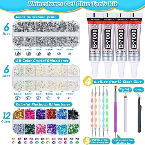 B7000 Jewelry Glue with Rhinestones for Clothes, 4500Pcs Craft Rhinestones Gems with Clear Rhinestone Glue for Fabric with Wax Picker Pencil and Tweezers for Crafting Jewelry Making and Nail Art thumbnail 2