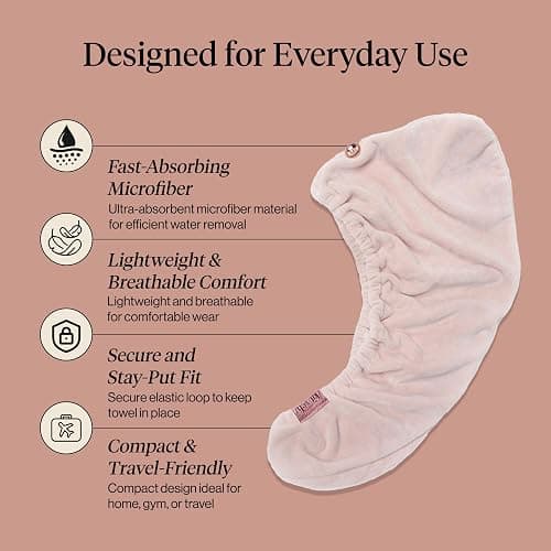 Kitsch Microfiber Hair Towel Wrap for Women - Blush | Ultra Absorbent Microfiber Bath Towel for Wet, Curly, Long or Short Hair, Anti-frizz Hair Wrap thumbnail 3