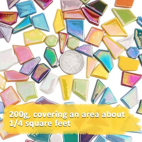 Youway Style Iridescent Glass Mosaic Tiles for Crafts Bulk,200g Broken Mosaic Glass Pieces for DIY Home Garden Art Projects, Handmade Crafts & Decor thumbnail 6