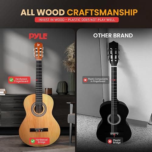 Pyle 30" Beginner Classical Acoustic Guitar - 6 String Junior Guitar with Case, Strap, Tuner, Picks, Nylon Strings, Linden Wood Body & Wooden Fretboard - Ideal for Kids & Beginners thumbnail 4