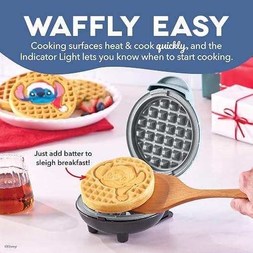 Disney Dash Stitch Santa Mini Waffle Maker - Holiday Waffle Maker - Simple Setup & Quick Cleanup - Convenient & Compact for Easy Storage thumbnail 4