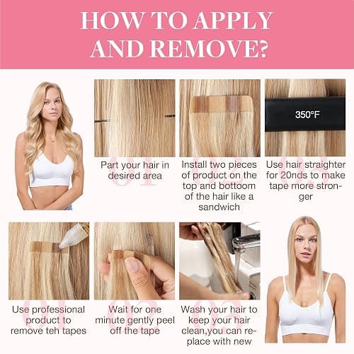 GOO GOO Tape in Hair Extensions Human Hair, 18A/613A Dark Blonde Highlighted Bleach Blonde, 20inch 100g 40pcs, Skin Weft Seamless Invisible, Silky Straight with Thick Ends, Remy Human Hair thumbnail 4
