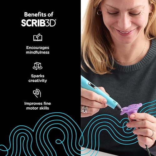 SCRIB3D P1 3D Printing Pen with Display - Includes 3D Pen, 3 Starter Colors of PLA Filament, Stencil Book + Project Guide, and Power Adapter thumbnail 4