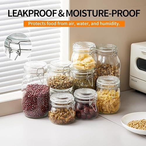 5 Pack 25oz Food Storage Jars with Airtight Lids, Preserving Seal Wire Clip Fastening Glass Containers, Canisters for Kitchen Organization, Flour, Cereal, Pasta, Sugar, Beans, Pickling Jars(25 Oz*5) thumbnail 5